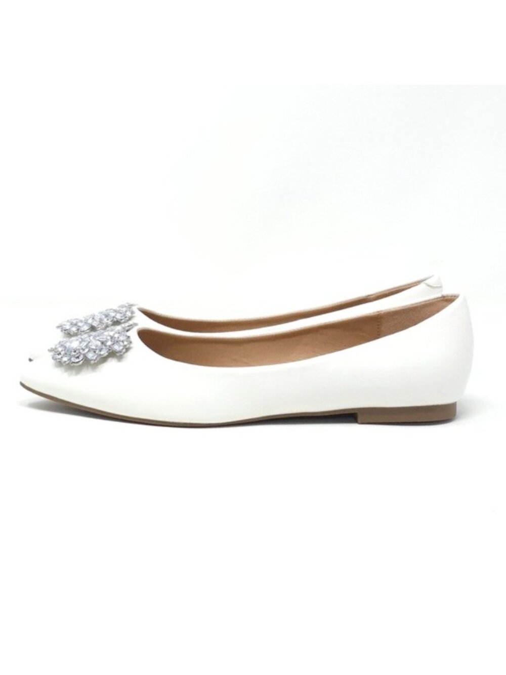 Brinley Co. Jewel Pointed Toe Ballet Flats Ivory Faux Leather Size 7.5M - Picture 6 of 10